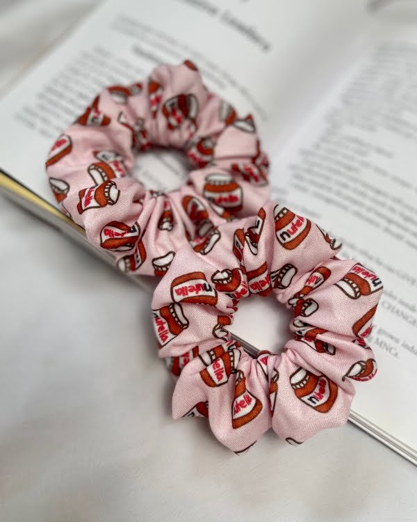 NutellFood-inspired Nutella scrunchies, perfect for adding a touch of your favorite sweet treat to your hairstyles, paying tribute to the deliciousness of Nutella