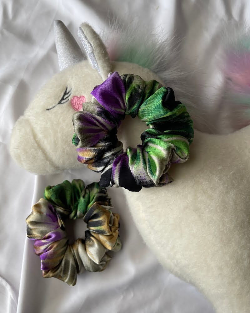 "Stylish Ombre scrunchies with trendy gradient tones, perfect for adding a chic and unique touch to your hairstyles,