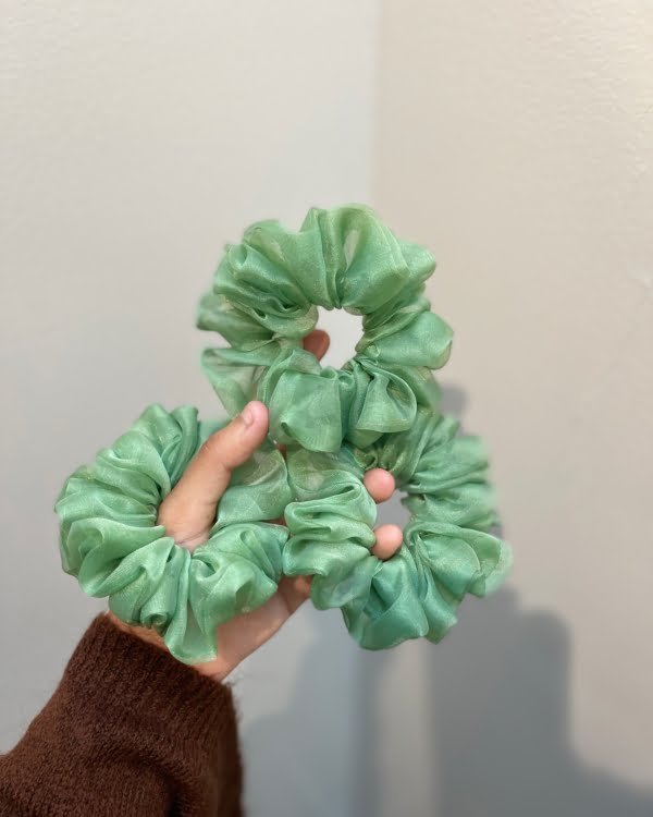 Stylish Leaf Matte scrunchies with earthy tones, perfect for adding a natural and versatile touch to your hairstyles, complementing your nature-inspired style with a matte finish