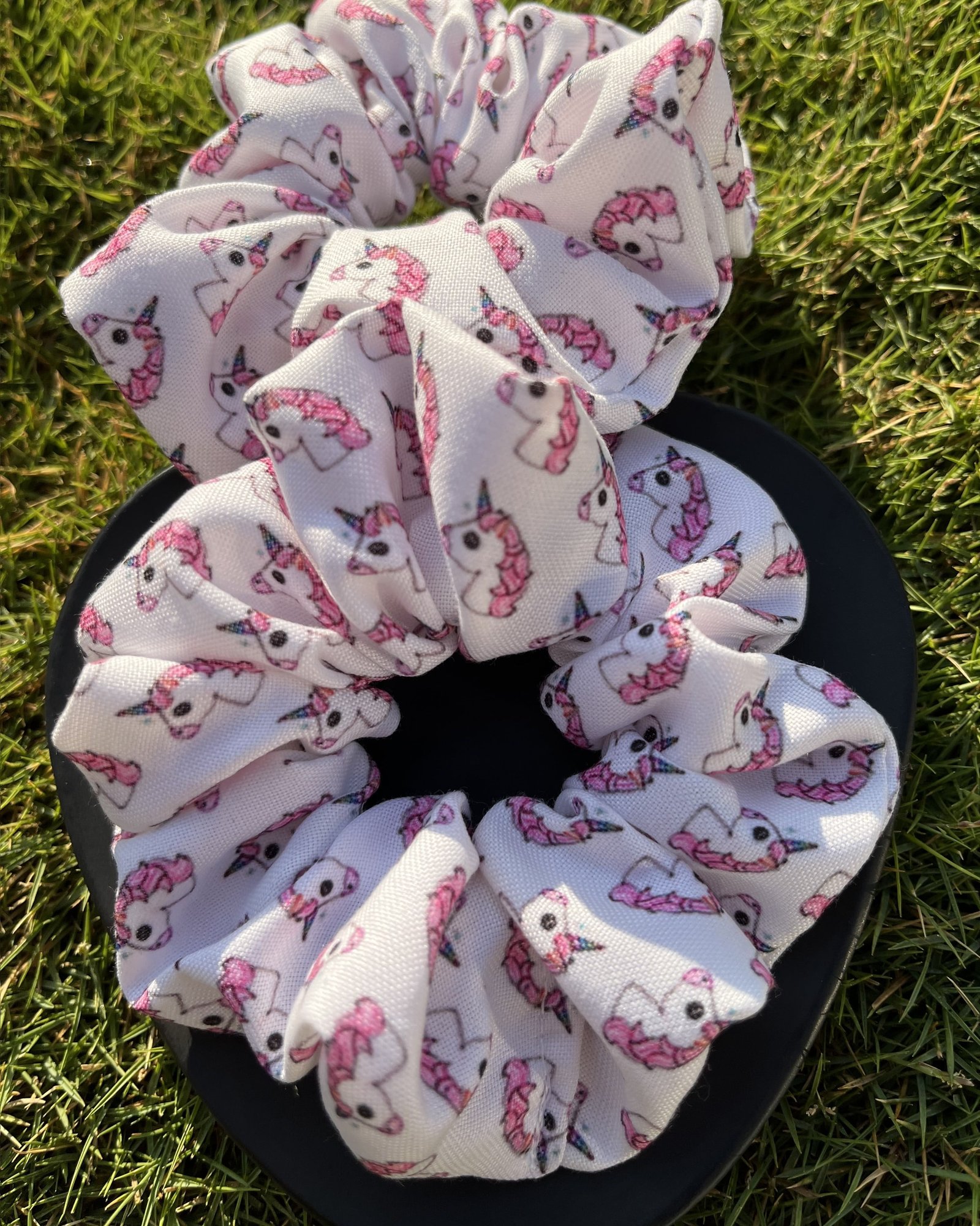 Whimsical Stellina Unicorn scrunchies, perfect for adding a magical and colorful touch to your hairstyles, inspired by enchanting unicorns.