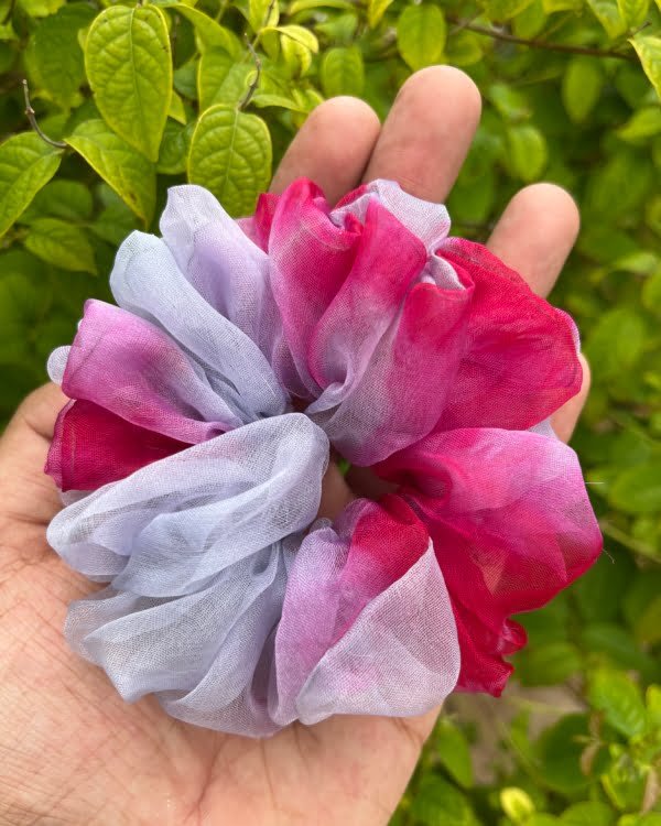 Stylish Enchanted Blush scrunchies with blush tones, perfect for adding an elegant and feminine touch to your hairstyles, complementing your romantic flair.