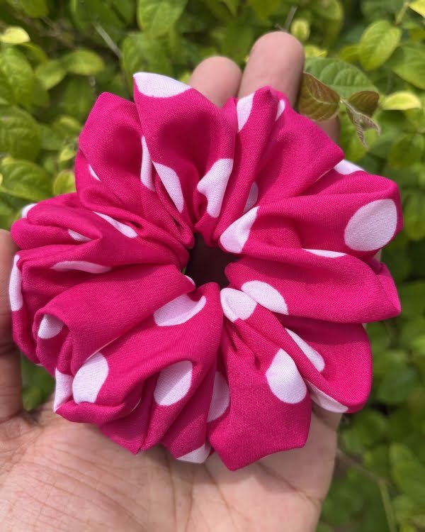 Stylish Pink Peppermint scrunchies with pastel tones, perfect for adding a soft and feminine touch to your hairstyles, complementing your spring fashion.