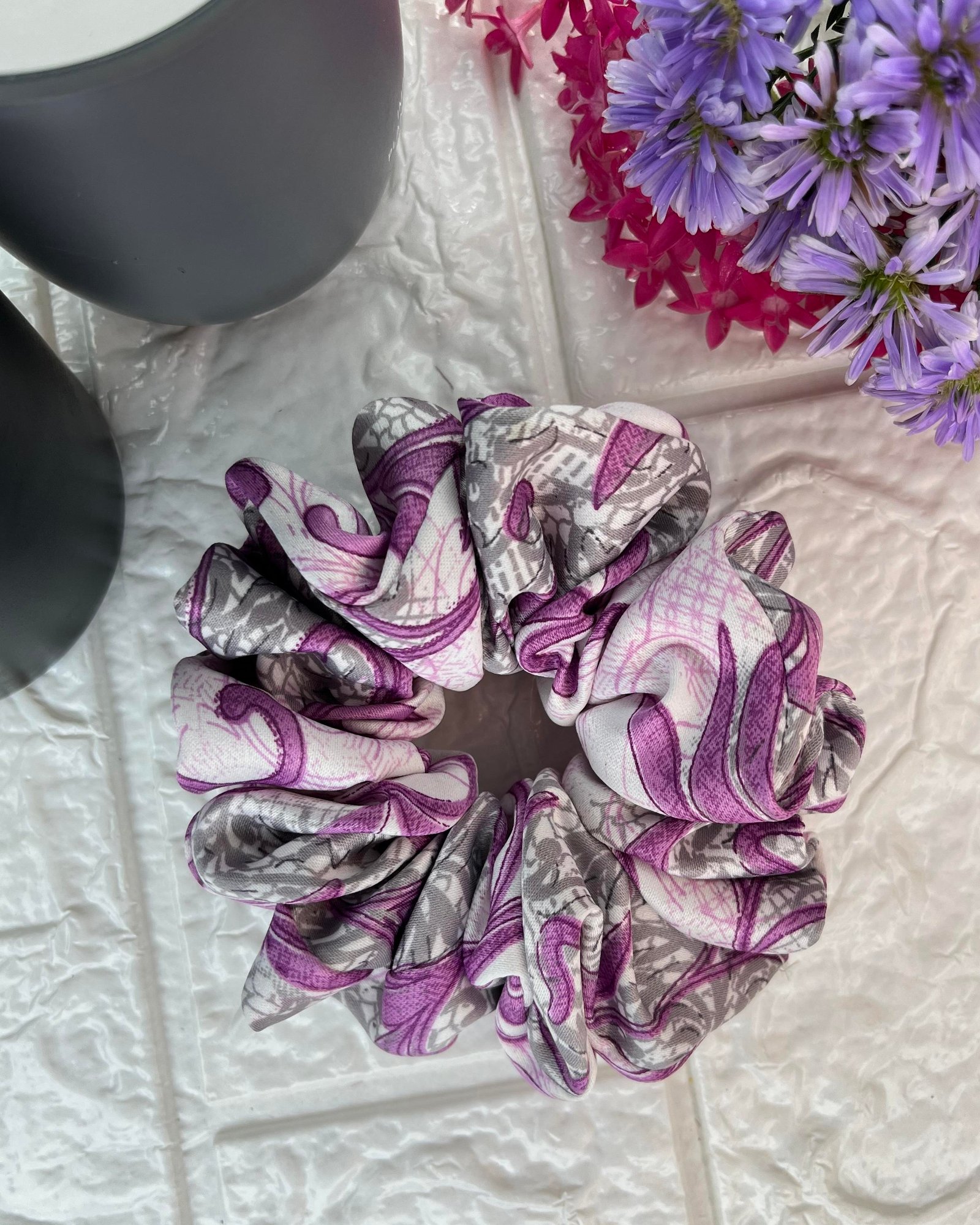 Retro-inspired Vintage Varsace scrunchies with bold tones, perfect for adding a trendy touch to your hairstyles, exuding classic charm and iconic designs.